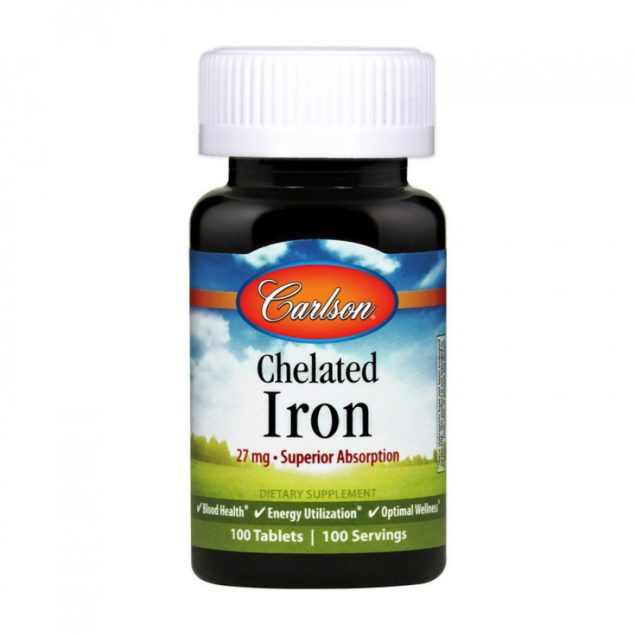 Железо в хелатной форме "Chelated Iron" Carlson Labs, 27 мг, 100 таблеток