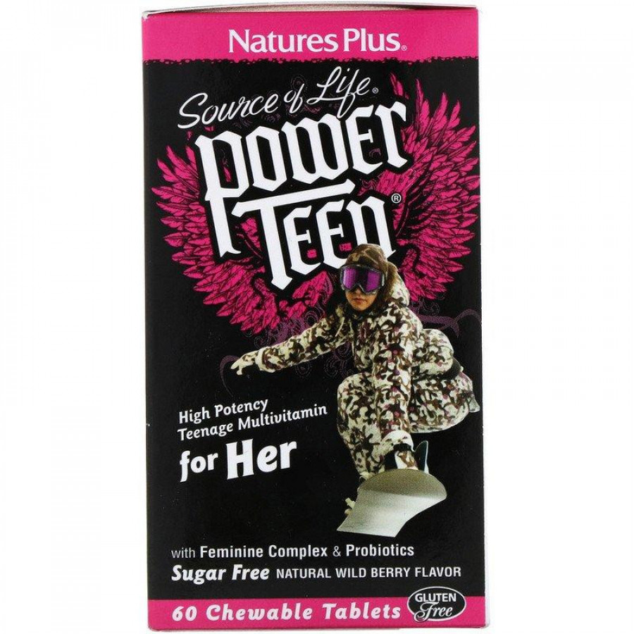 Мультивитамины и минералы "Power Teen for Her multivitamin" Nature's Plus, лесные ягоды, 60 таблеток