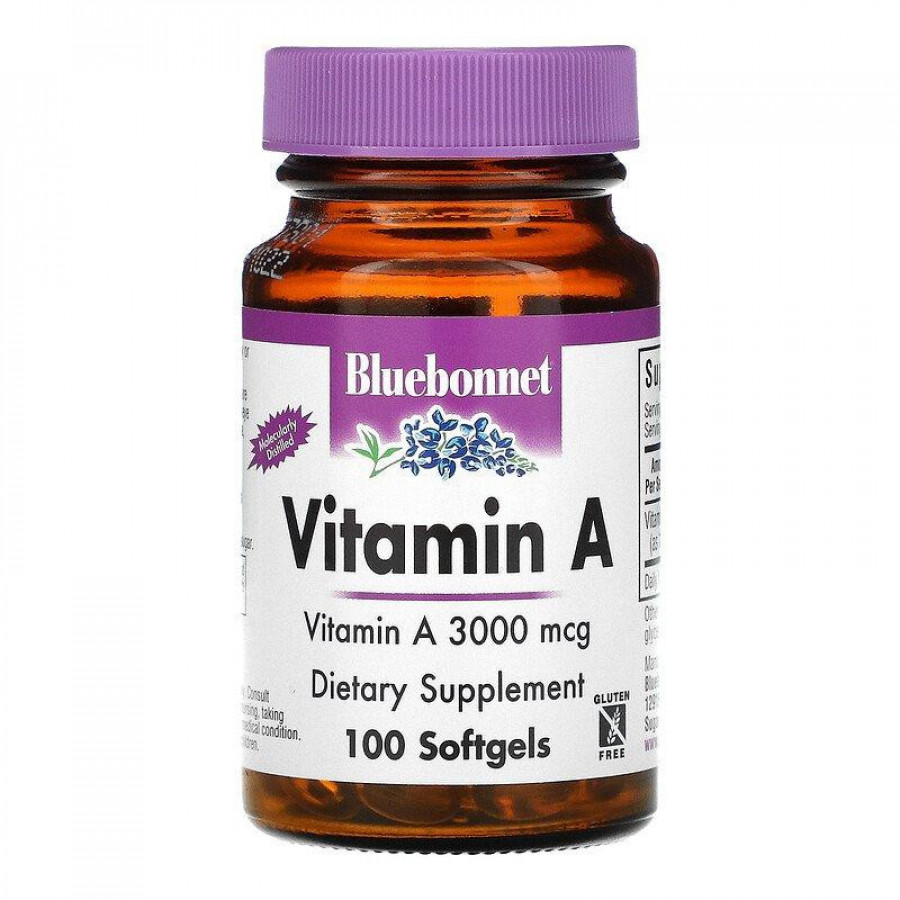 Витамин A "Vitamin" Bluebonnet Nutrition, 3000 мкг, 100 желатиновых таблеток