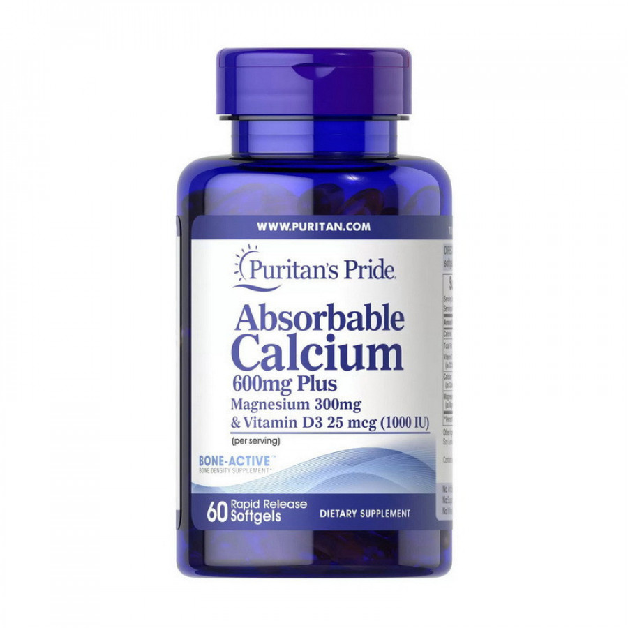 Кальций с магнием и витамином D3 "Absorbable Calcium Plus Magnesium & Vitamin D3" Puritan's Pride, 60 капсул