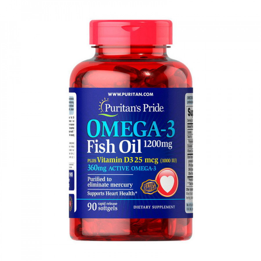 Омега-3 с витамином Д3 "Omega-3 Fish Oil Plus Vitamin D3 1000 IU", Puritan's Pride, 1200 мг, 90 гелевых капсул