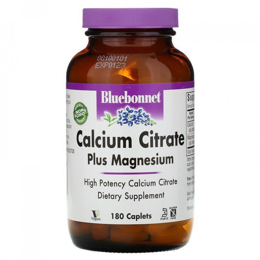 Цитрат кальций с магнием "Calcium Citrate plus Magnesium", Bluebonnet Nutrition, 180 таблеток