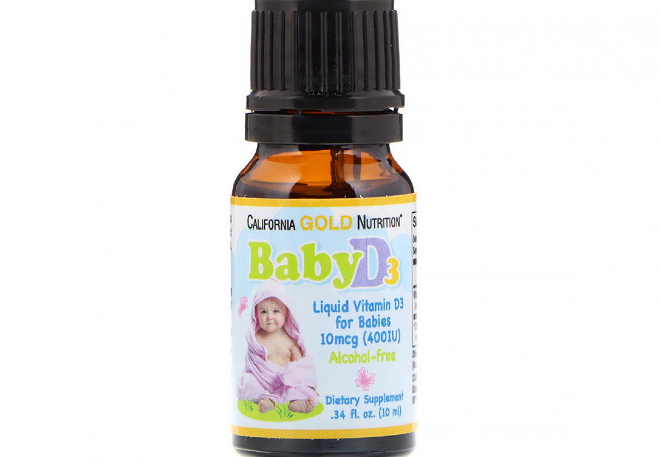Baby D3, California Gold Nutrition, детский витамин Д-3  в каплях, 400 МЕ (10 мкг), 10 мл