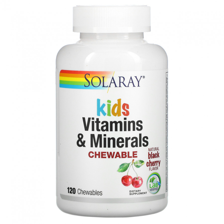 Мультивитамины и минералы для детей "Kids Vitamins & Minerals" со вкусом черешни, Solaray, 60 конфет