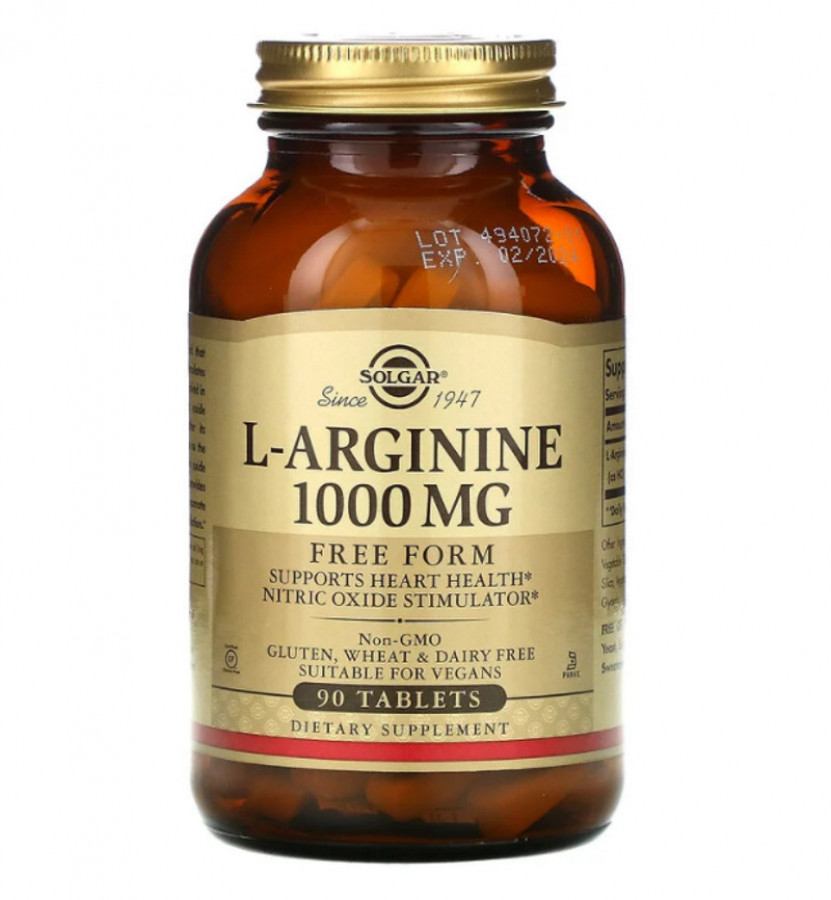 L-аргинин "L-Arginine" 1000 мг, Solgar, 90 таблеток