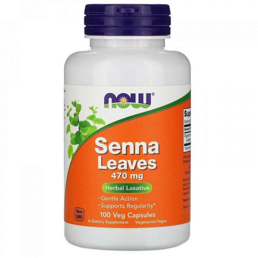 Сенна "Senna Leaves" 470 мг, Now Foods, 100 капсул