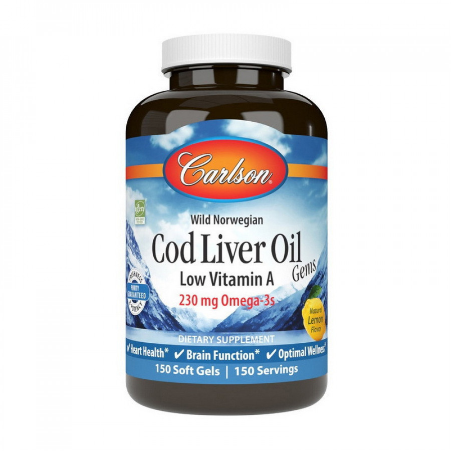 Рыбий жир с витамином А и D3 "Cod Liver Oil Low Vitamin A Omega-3s wild norwegian" Carlson Labs, 150 капсул