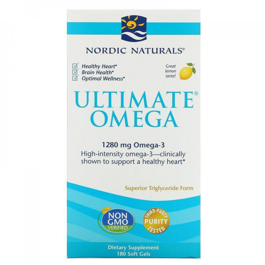 Омега-3 "Ultimate Omega" Nordic Naturals, 1280 мг, вкус лимона, 180 желатиновых капсул
