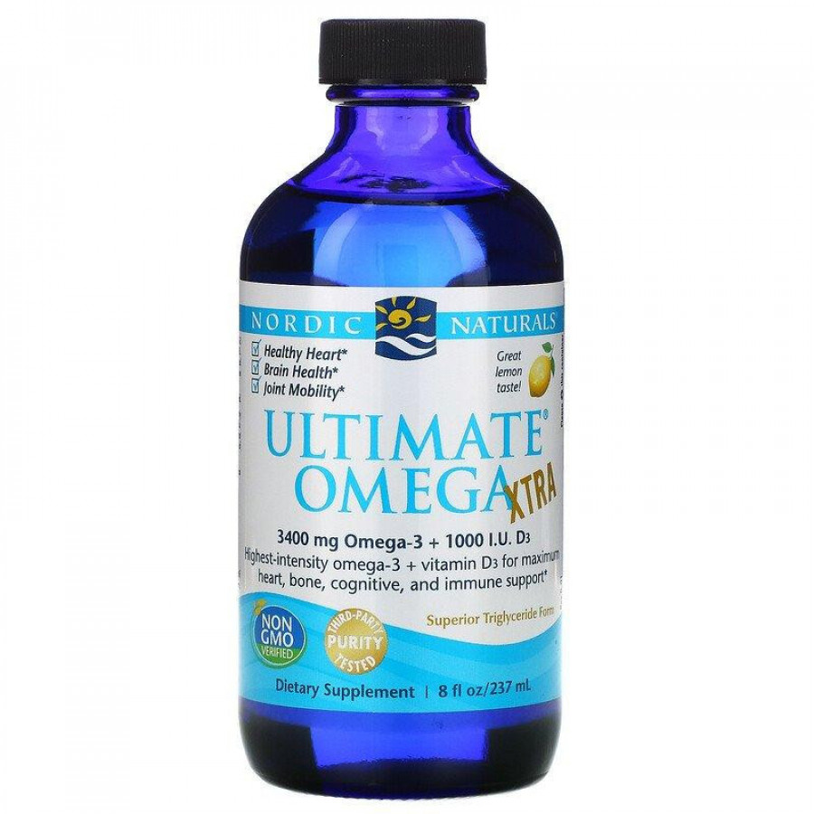 Омега-3 с витамином D3 "Ultimate Omega Xtra + D3" Nordic Naturals, 3400 мг, лимон, 237 мл