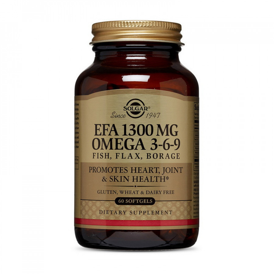 Омега 3-6-9 "EFA Omega 3-6-9 Fish, Flax, Borage" 1300 мг, Solgar, 60 капсул