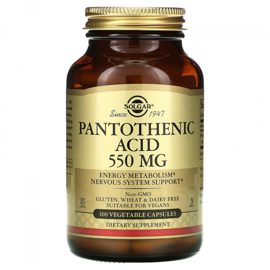 Пантотеновая кислота Pantothenic Acid B5, 550 мг, Solgar, 100 капсул
