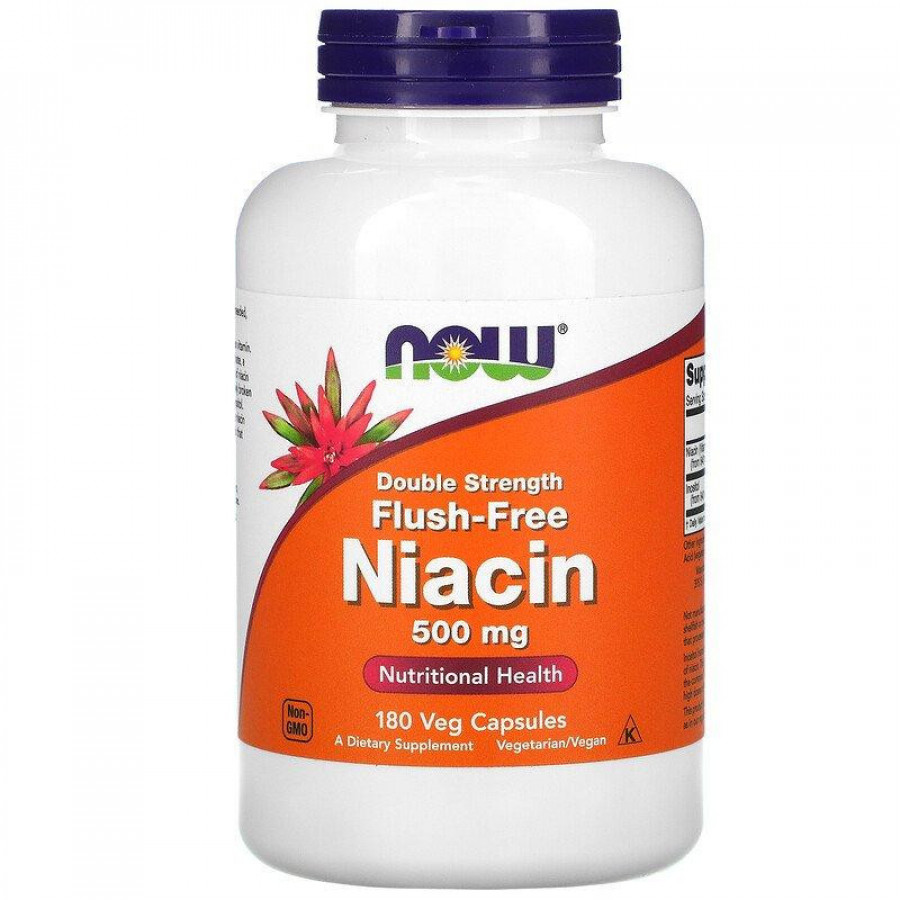 Ниацин, не вызывающий приливов, двойная сила "Flush-Free Niacin Double Strength" Now Foods, 500 мг, 180 капсул