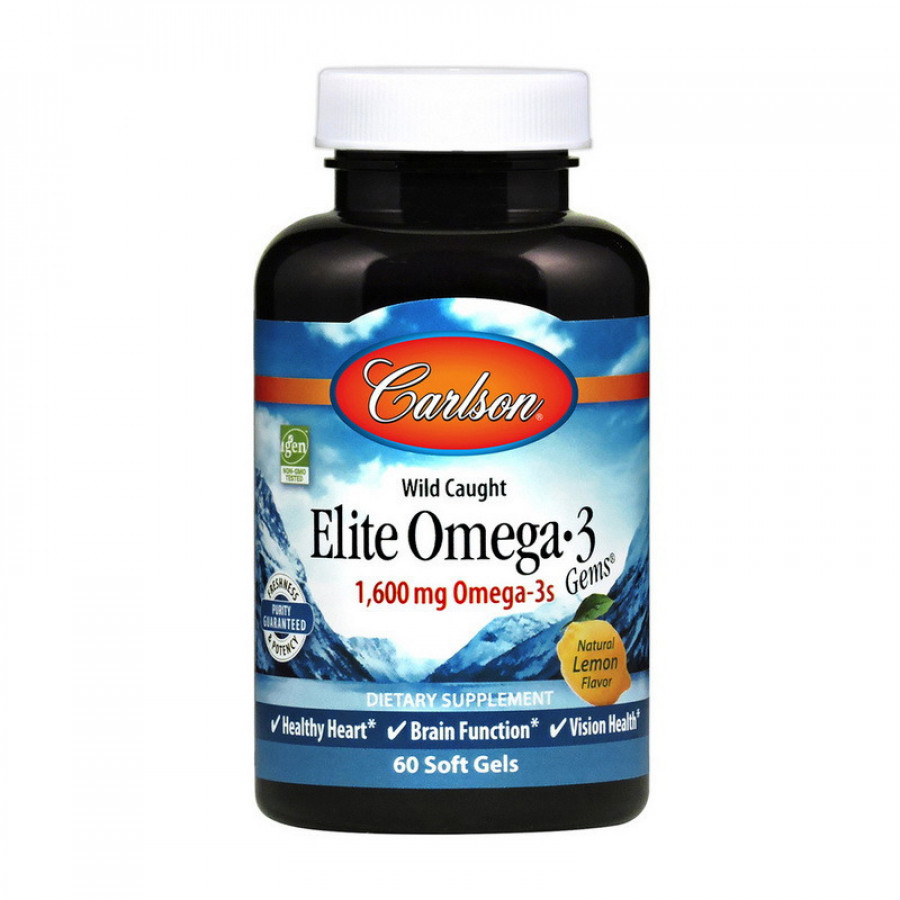 Элитная омега-3 "Elite Omega-3 Gems", со вкусом лимона, 1600 мг, Carlson Labs, 60 капсул