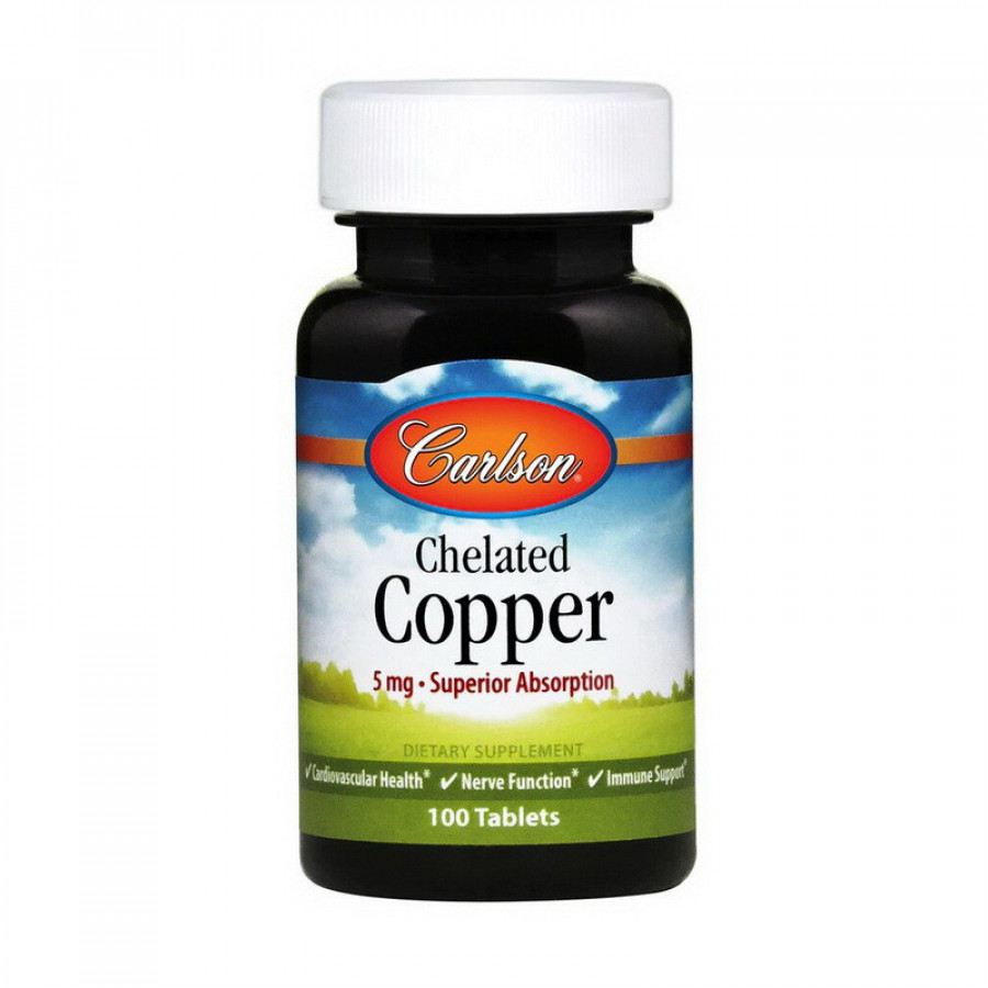Медь, Chelated Copper, 5 мг, Carlson Labs, 100 таблеток