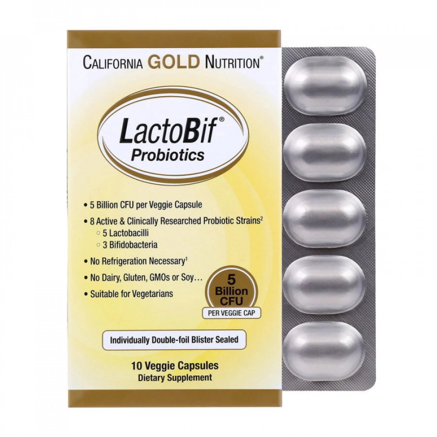 LactoBif, California Gold Nutrition, пробиотики 5 млрд КОЕ, 10 капсул
