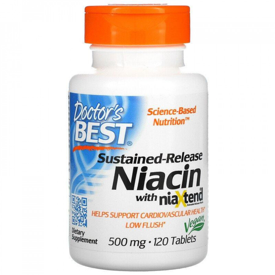 Ниацин замедленного высвобождения "Niacin Time-release with niaxtend" Doctor's Best, 500 мг, 120 таблеток