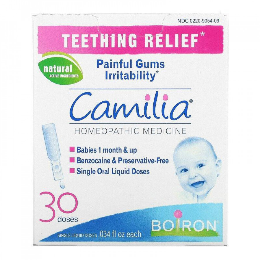 Средство для снятия боли при прорезывании зубов "Camilia" Boiron, для младенцев от 1 месяца, 30 ампул