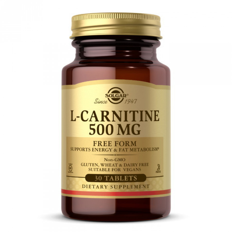 L-карнитин "L-Carnitine" 500 мг, Solgar, 30 таблеток