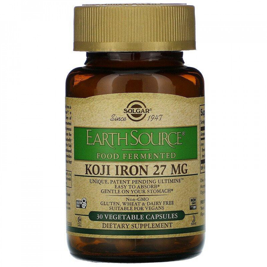 Железо ферментированное "Koji Iron" Solgar, 27 мг, 30 капсул