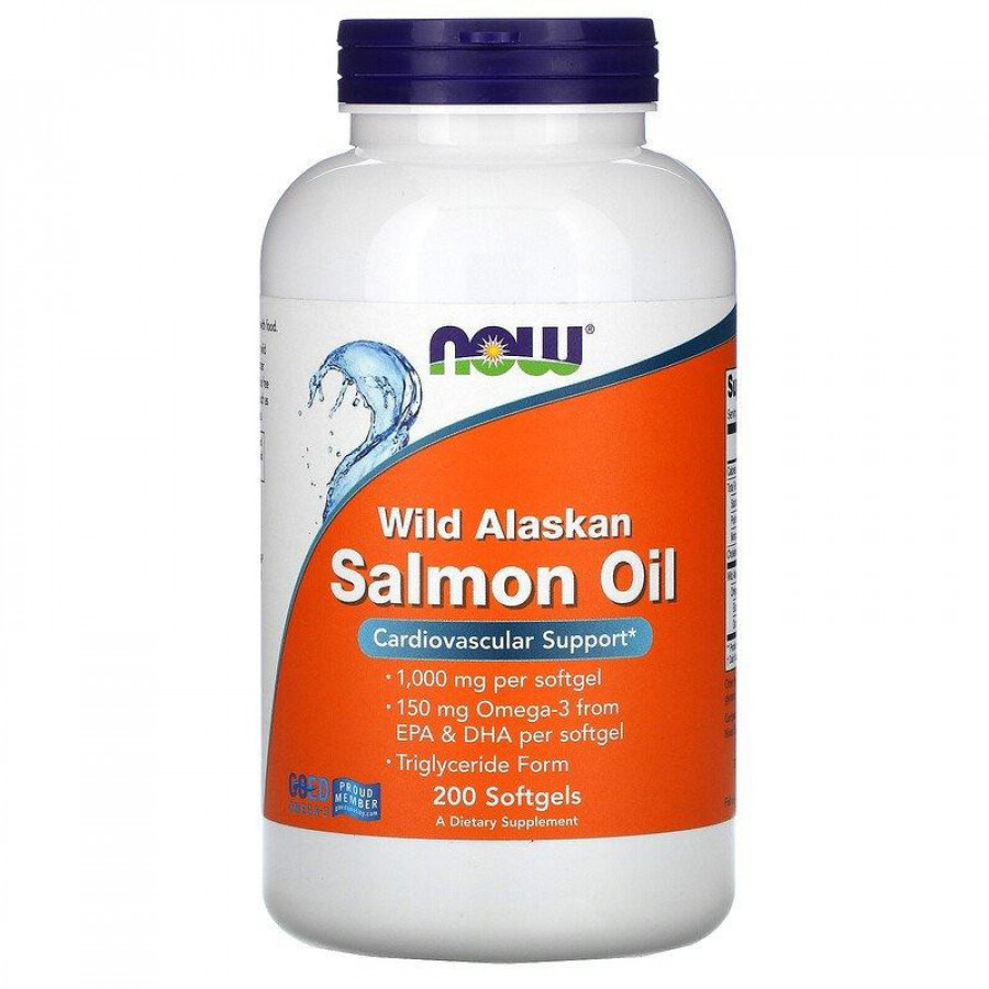 Жир дикого аляскинского лосося "Wild Alaskan Salmon Oil" Now Foods, 160 мг/140 мг, 200 капсул
