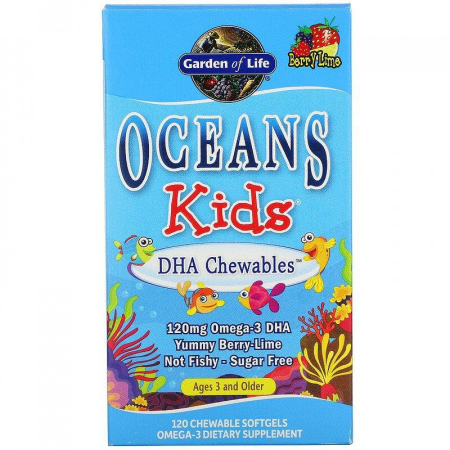 ДГК для детей "Oceans Kids DHA Chewables" Garden Of Life, ягоды-лайм, 120 жевательных капсулы