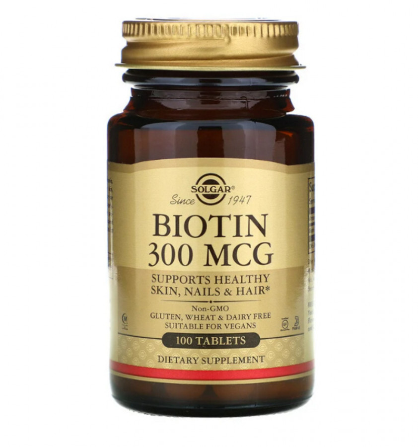 Биотин "Biotin" 300 мкг, Solgar, 100 таблеток