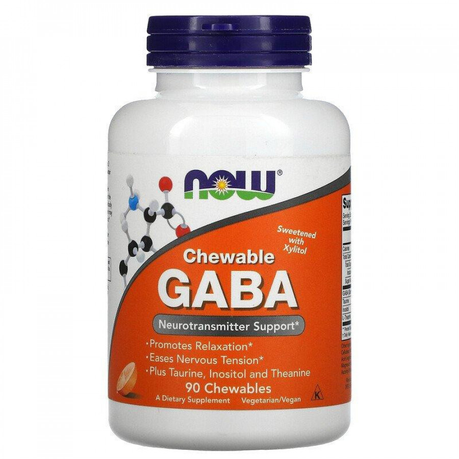 Гамма-аминомасляная кислота "GABA Chewable" 500 мг, Now Foods, 90 жевательных таблеток