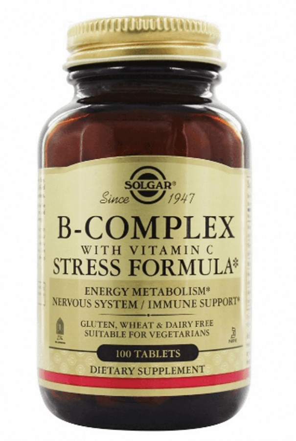 Витамины группы В + С, стрес-формула, B-Complex, Solgar, 100 таблеток