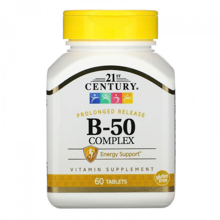 Комплекс витаминов группы В "B-50 Complex" 21st Century, медленное высвобождение, 60 таблеток