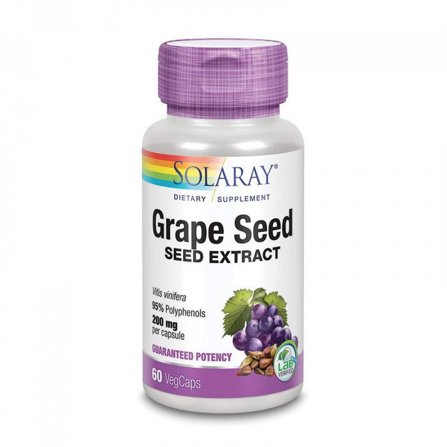 Экстракт виноградной косточки "Grape Seed Extract" Solaray, 200 мг, 60 капсул