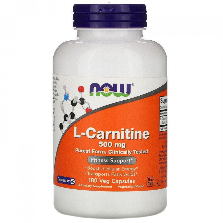 Л-карнитин "L-Carnitine purest form", Now Foods, 500 мг, 180 капсул
