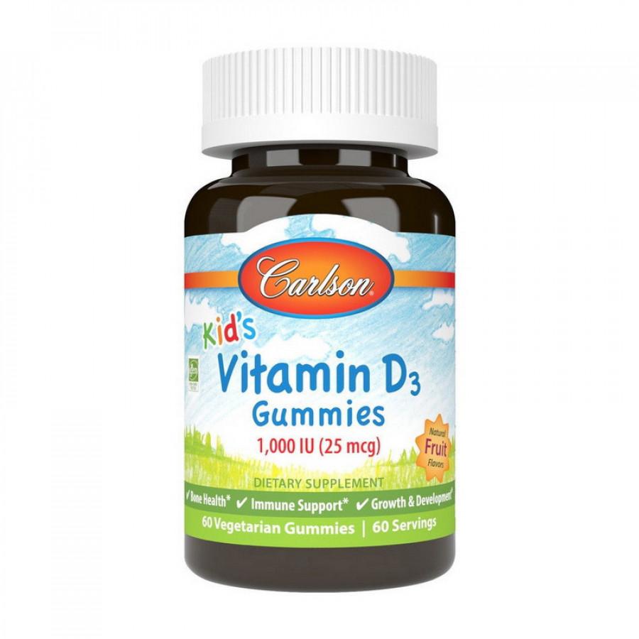 Витамин C для детей "Kid`s Vitamin D3 Gummies" 25 мкг, фруктовый вкус, Carlson Labs, 60 жевательных таблеток