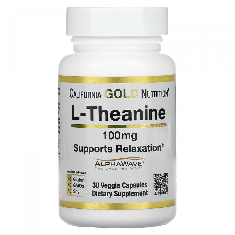 Теанин California Gold Nutrition (L-Theanine AlphaWave Supports Relaxation Calm Focus) 100 мг 30 вегетарианских капсул