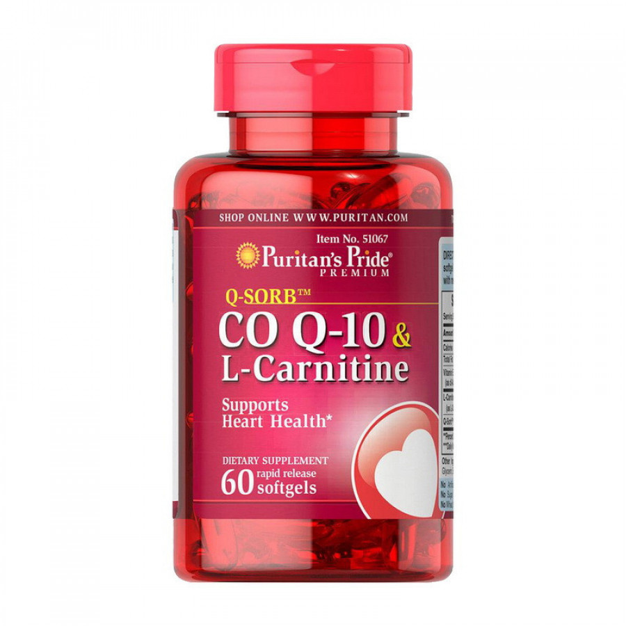 Коэнзим Q-10 и L-карнитин "CO Q-10 & L-Carnitine" Puritan's Pride, 60 желатиновых капсул