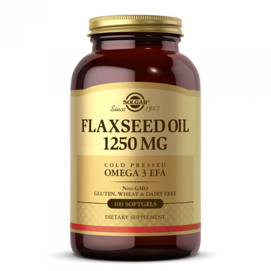 Масло льна "Flaxseed Oil" 1250 мг, Solgar, 100 капсул