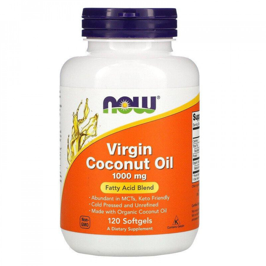 Кокосовое масло первого отжима "Virgin Coconut Oil" Now Foods, 1000 мг, 120 желатиновых капсул