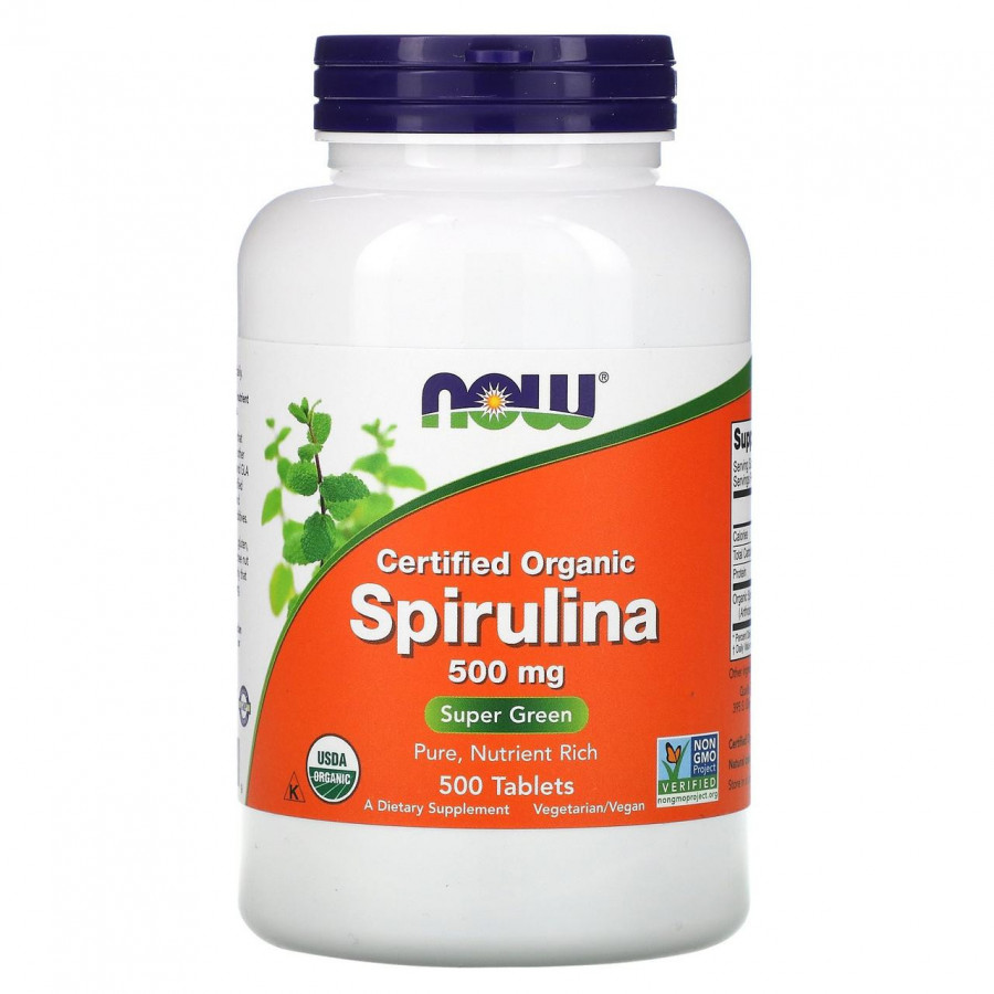 Органическая спирулина "Spirulina" 500 мг, Now Foods, 500 таблеток