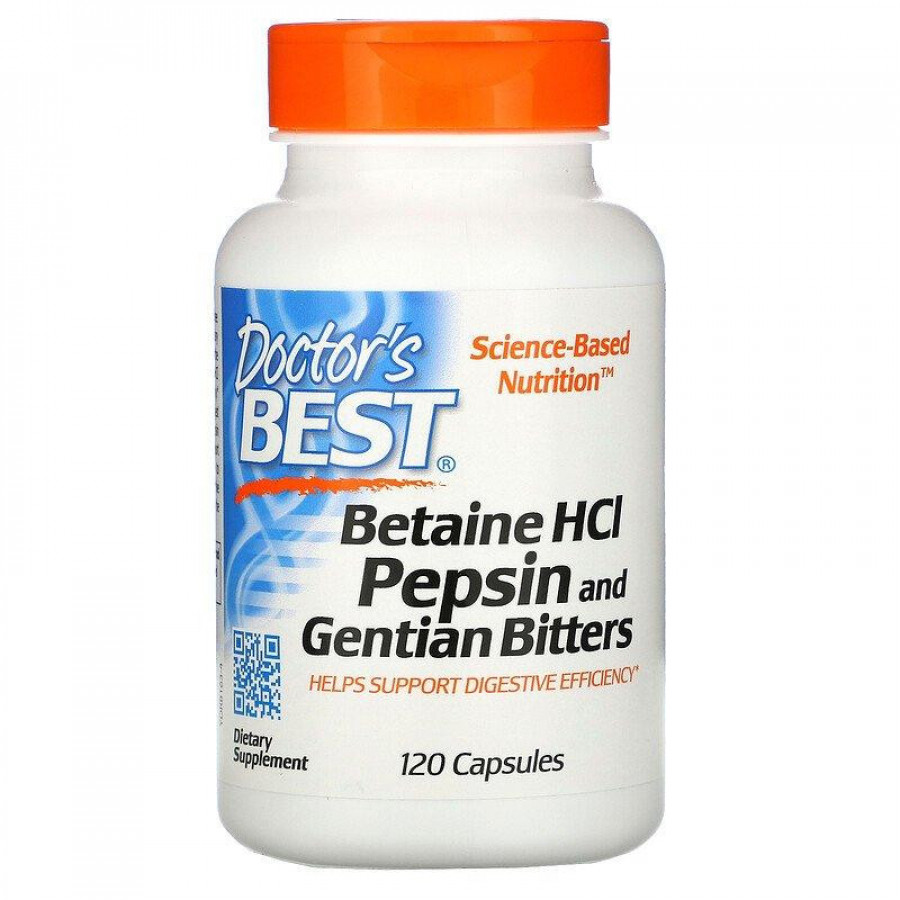 Бетаин с пепсином и горечавкой "Betaine HCL Pepsin and Gentian Bitters" Doctor's Best, 120 капсул