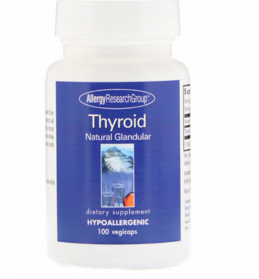 Поддержка щитовидной железы "Thyroid Natural Glandular" 100 мг, Allergy Research, 100 капсул